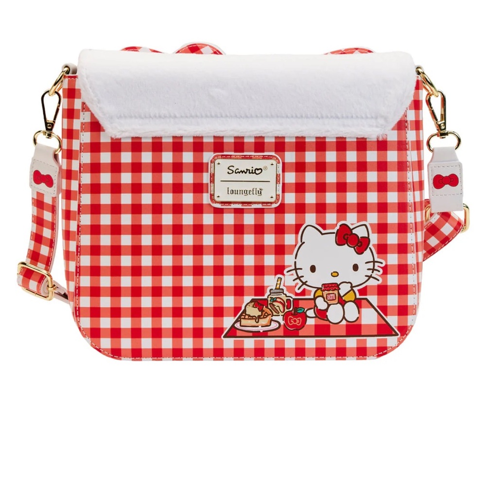 Loungefly Sanrio NWT Hello Kitty Red and White Gingham Cosplay Crossbody Bag - Picture 5 of 8